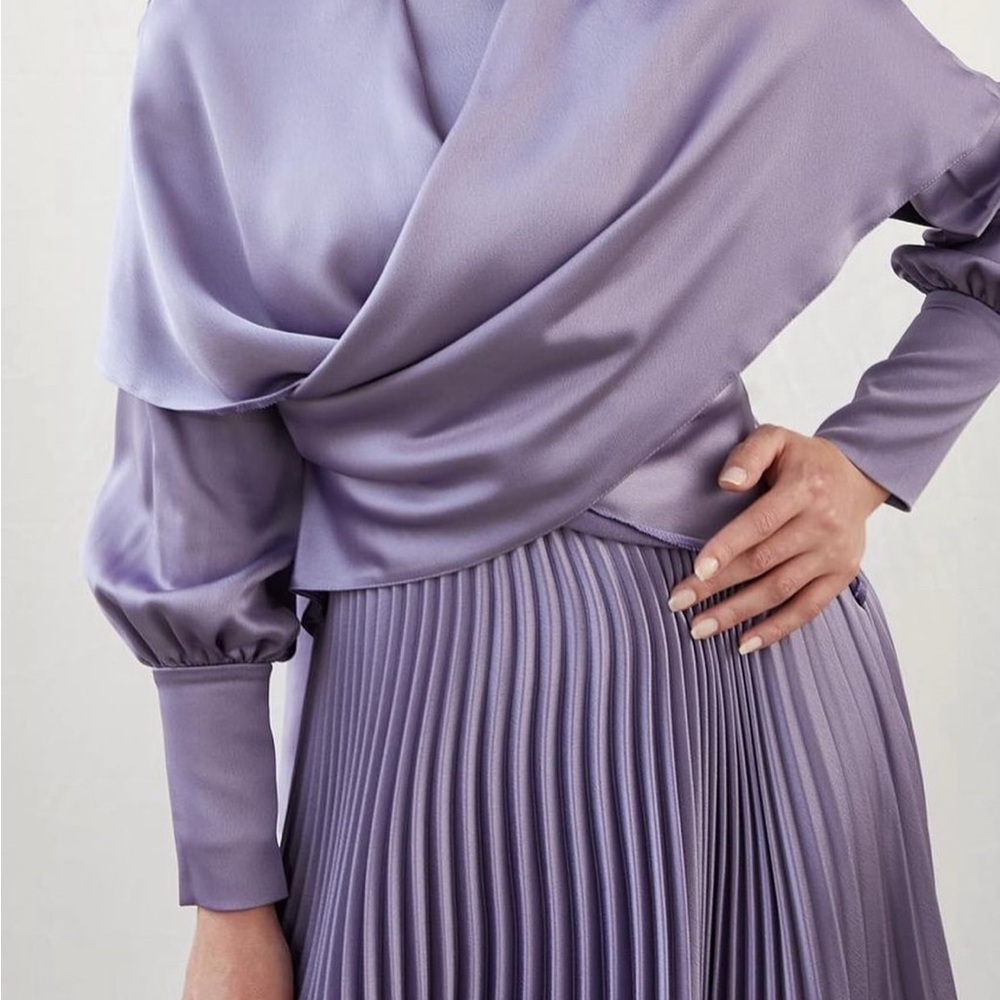 Elegant Lavender Pleated Satin Dress